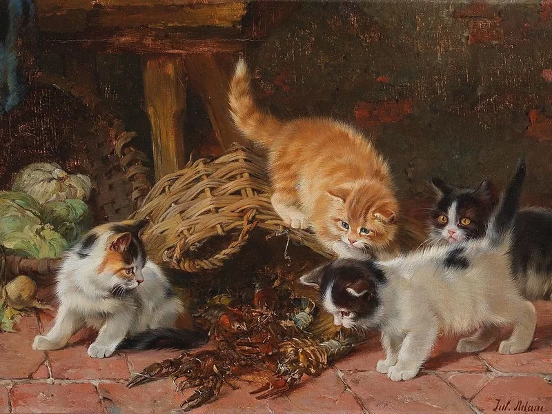1852-Julius Adam II - Gattini e gamberi